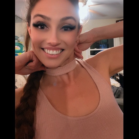 Tops - Natural Neutral Light Pink/Beige/Nude Choker Crop Top